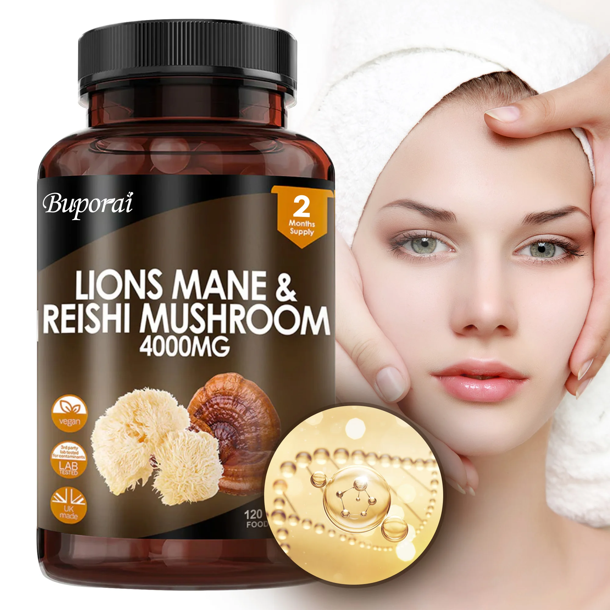 Lion Mane Mushroom - Kurczakowiec chwastowy i Grzyb Reishi 4000mg